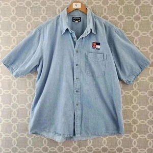 Vintage Three Rivers Cotton Button Down Short Sleeve Denim Shirt Men's XL